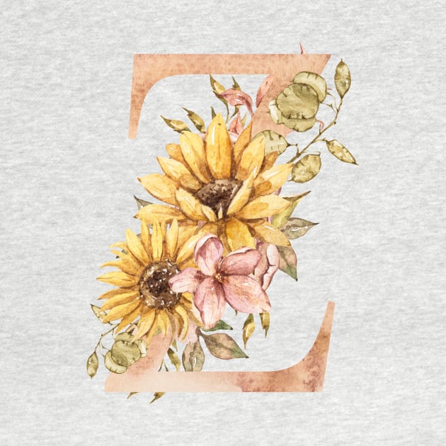 Watercolor sunflower bouquet monogram letter Z by tiana geo